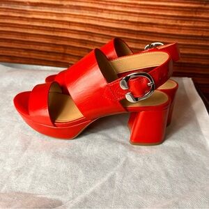 AEROSOLES Bright Red Leather Platform Sandals